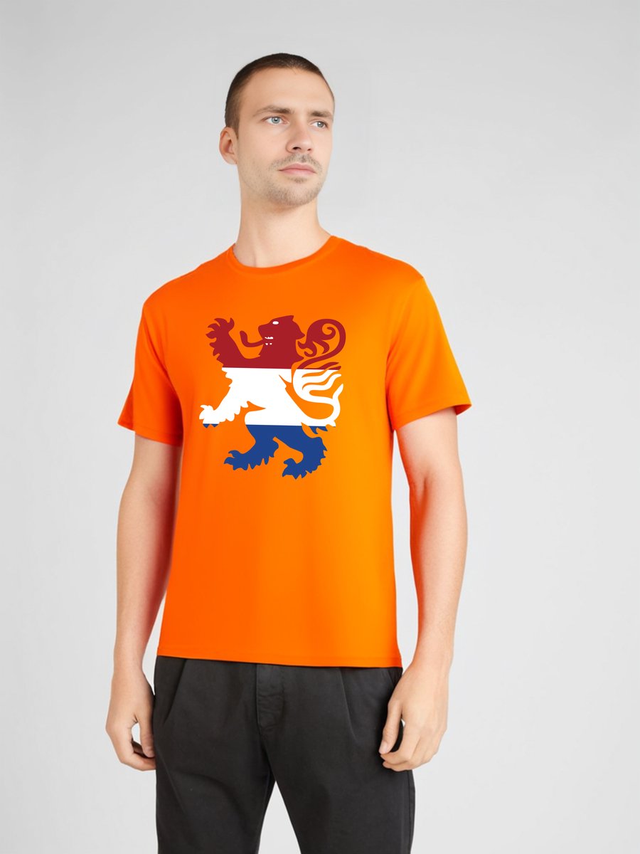 Oranje Heren Leeuw Print T-Shirt - Koningsdag | Nederlands Elftal Voetbal | Formule 1 | korte mouwen - Holland - Nederland – EK-WK-Olympische Spelen Maat M